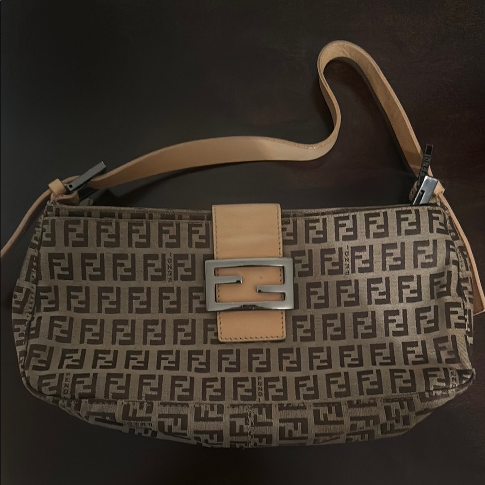 Vintage Fendi Baguette Zucca Bag in Beige